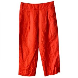J Crew Orange Women’s Linen Blend Wide Leg Cropped Lagenlook Coastal Pants Sz 2